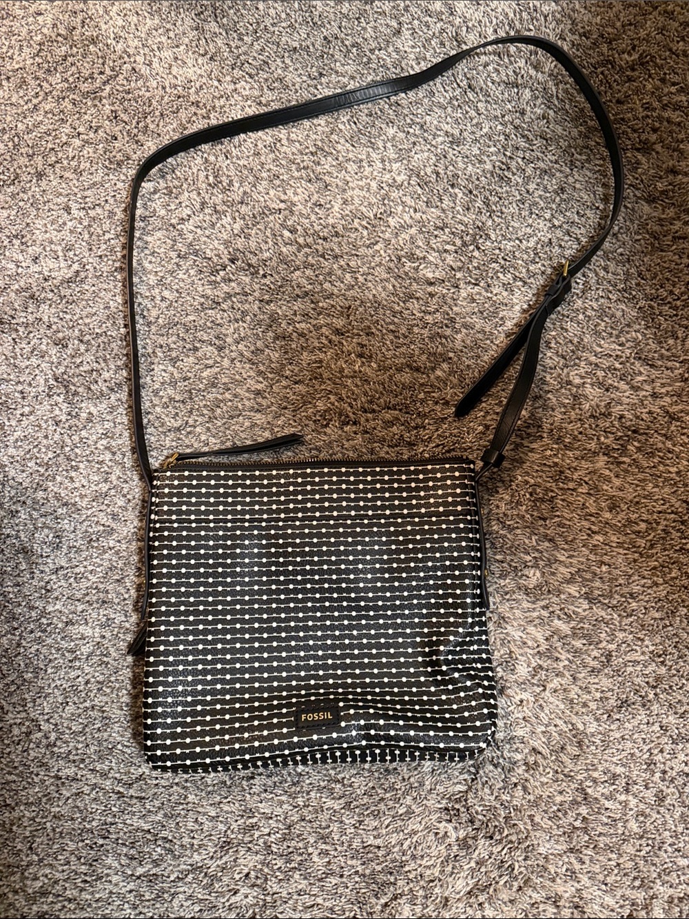 Fossil Black and White Dot-Pattern Crossbody Bag